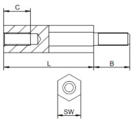 Abstandsbolzen Edelstahl Innen/Au&szlig;engewinde M2 SW4