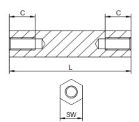 Spacer bolt Brass, nickel-plated Internal/internal thread...